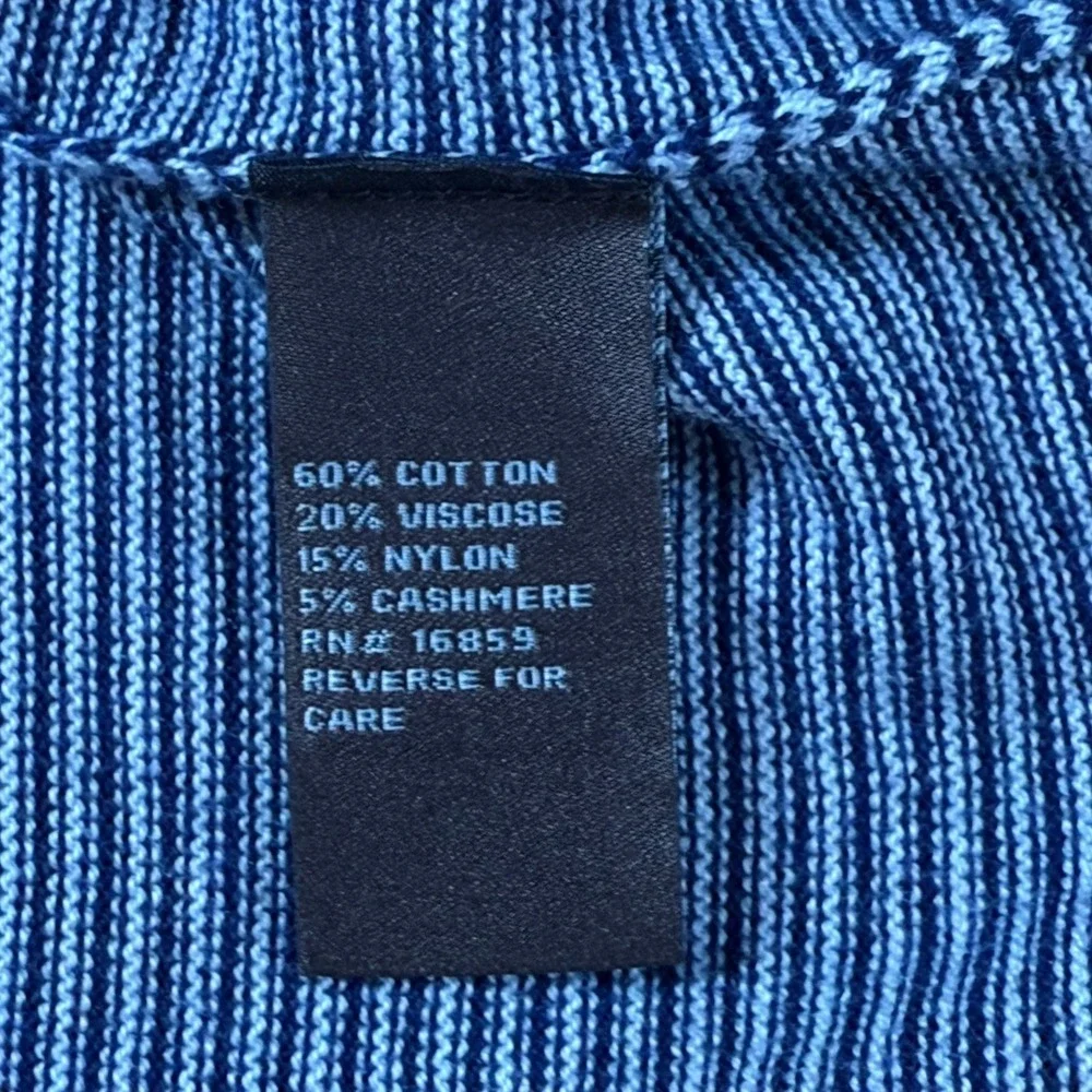 J. McLaughlin‎ Shirt Womens L Large Blue White Stripe Cashmere Blend Scallop Hem